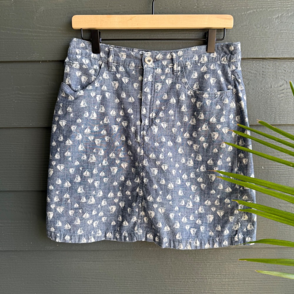 Croft & Barrow Sailboat Print Chambray Skirt Cotton Stretch Size 4 Coastal - Picture 4 of 12